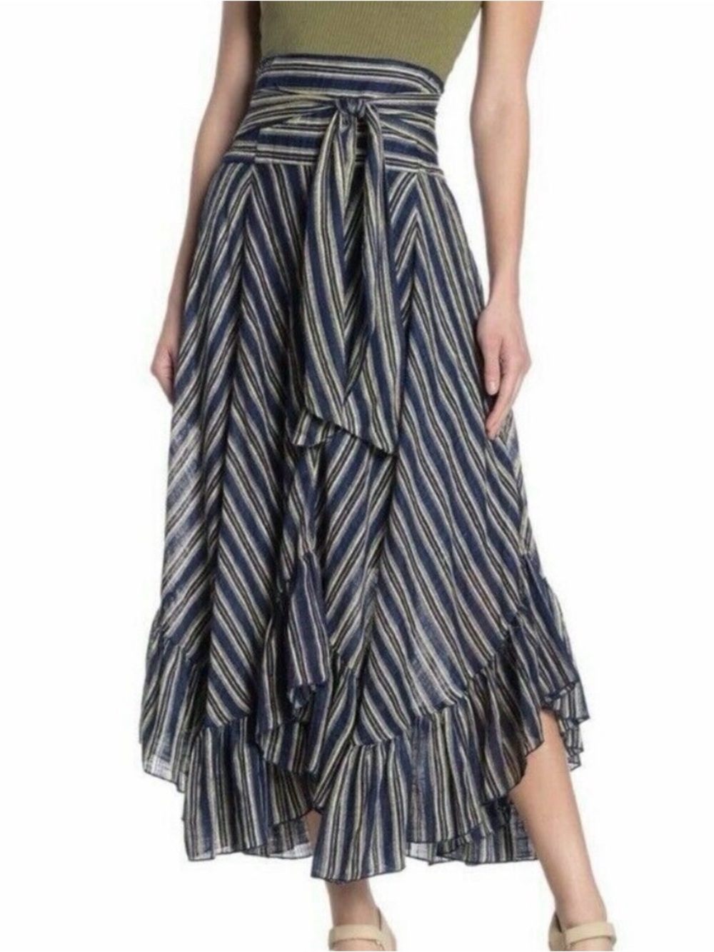 Free People Striped Blue Convertible Tie-Waist Skirt/Dress Size XS